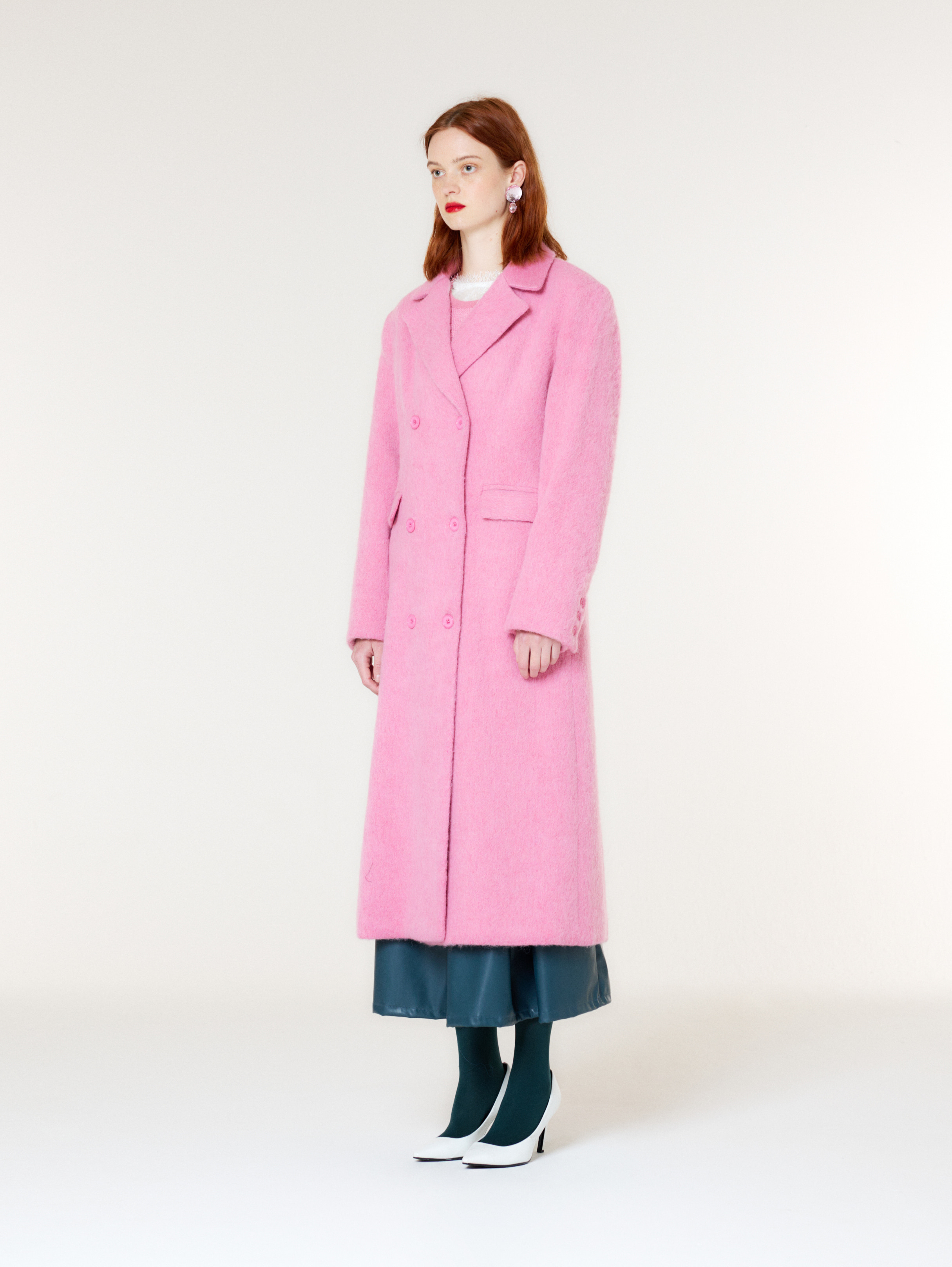 DOUBLE BREASTED SLIM WOOL COAT(PINK)