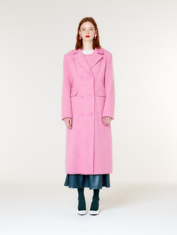 DOUBLE BREASTED SLIM WOOL COAT(PINK)