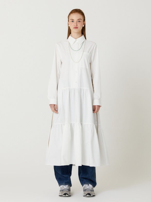 SHIRRING SHIRT LONG DRESS(WHITE)