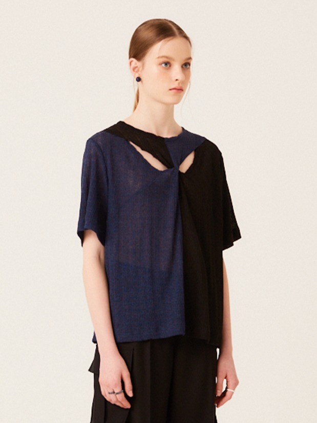 TWISTED LINEN KNIT TOP (NAVY)